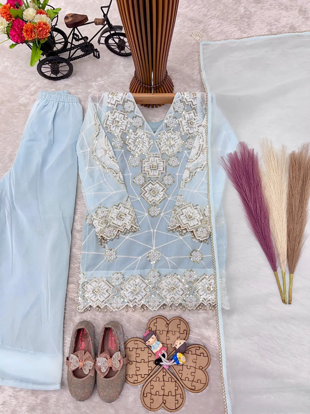 Small Girl Kids Blue Plazzo Salwar Suit