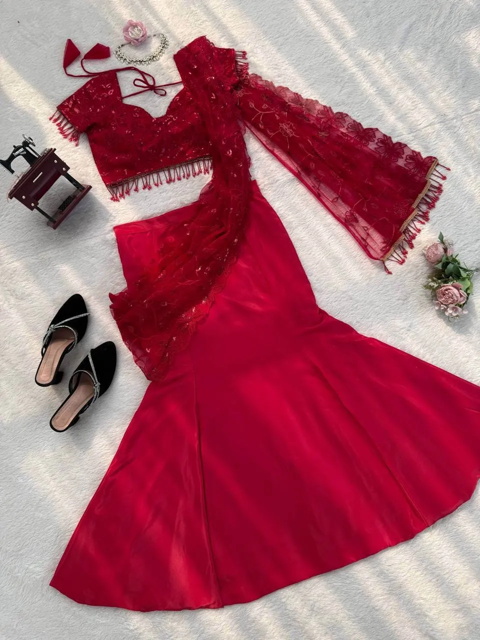 Wedding Special Red Lehenga Saree