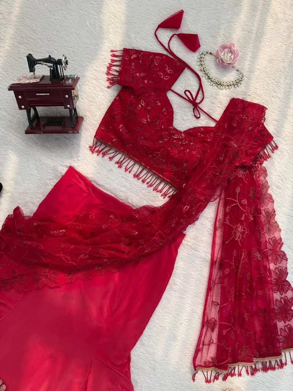 Wedding Special Red Lehenga Saree