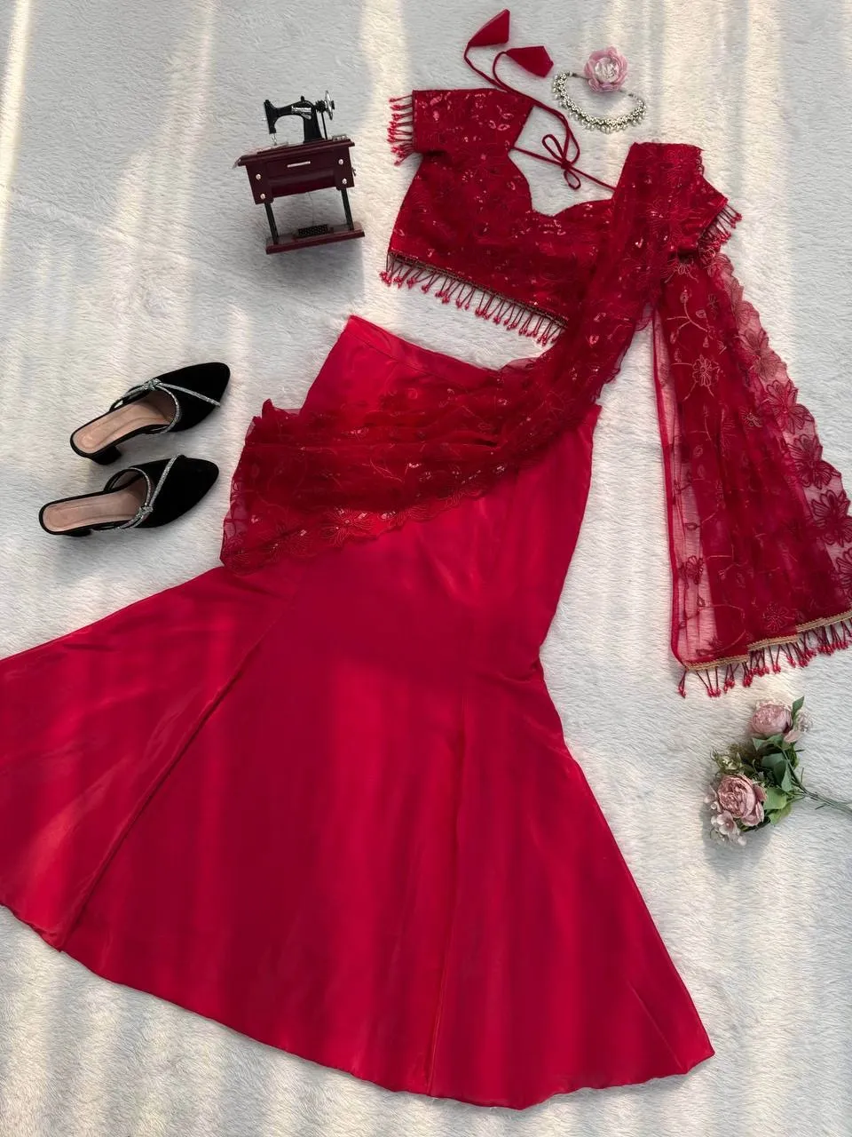 Wedding Special Red Lehenga Saree