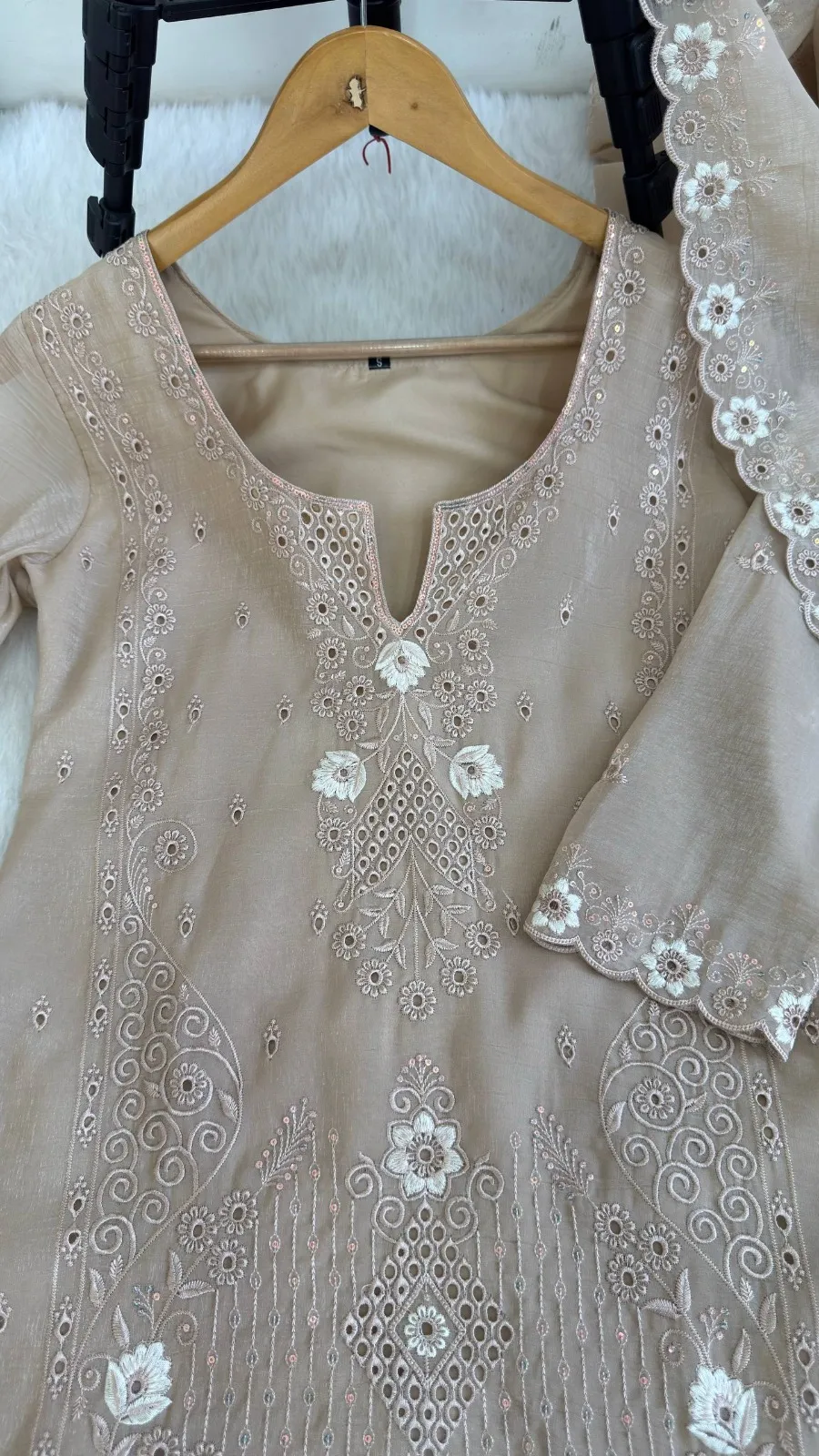 Chiku Cutwork Pakistani Dress for Wedding