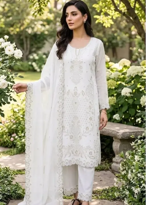 White Cutwork Pakistani Dress for Wedding