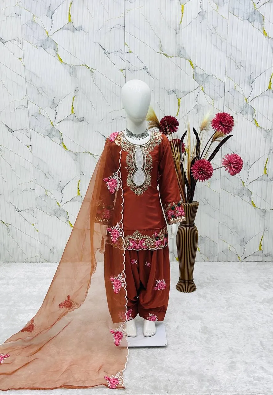 Rust Color small kids Salwar Suit for Wedding
