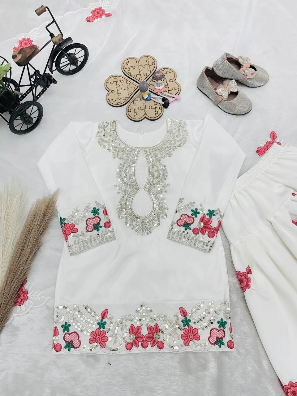White Embroidery small kids Salwar Suit for Wedding