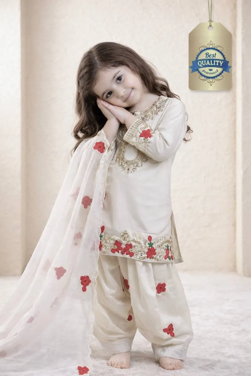 White Embroidery small kids Salwar Suit for Wedding