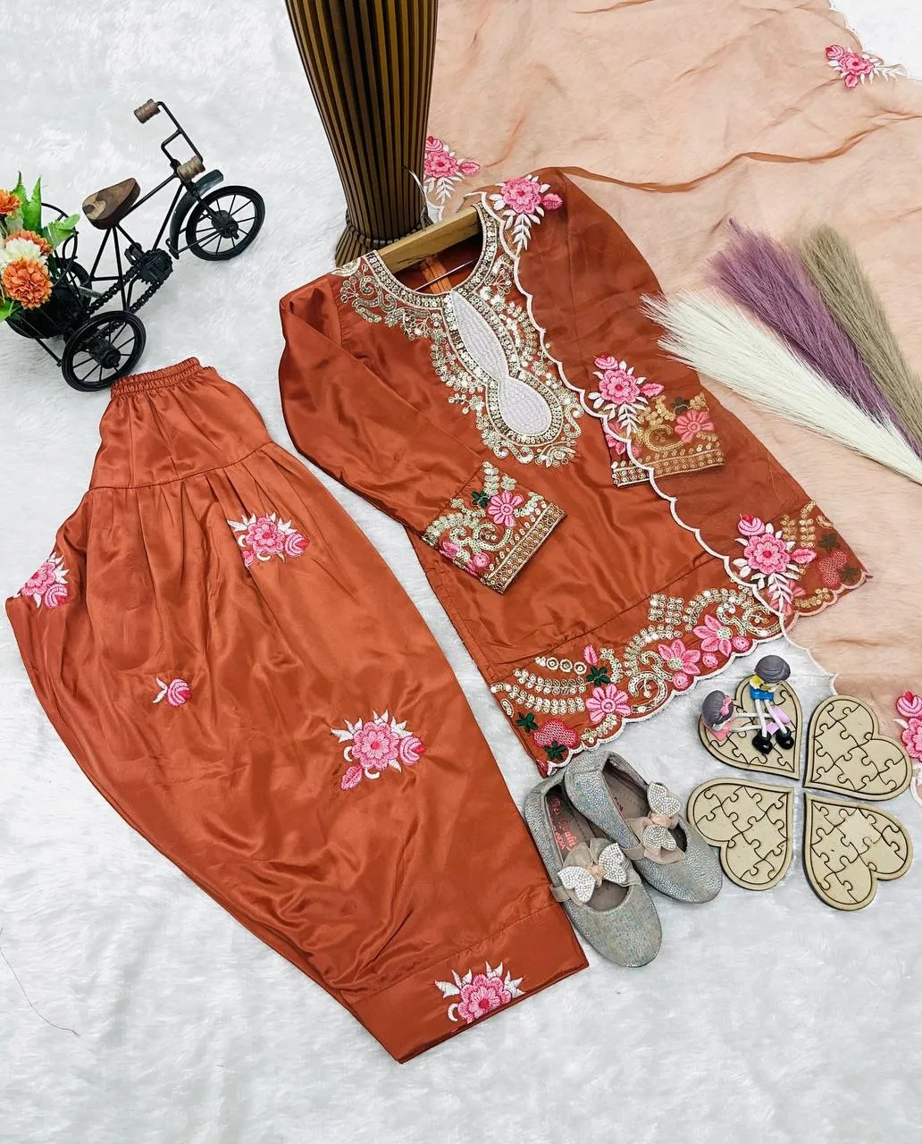 Rust Color small kids Salwar Suit for Wedding
