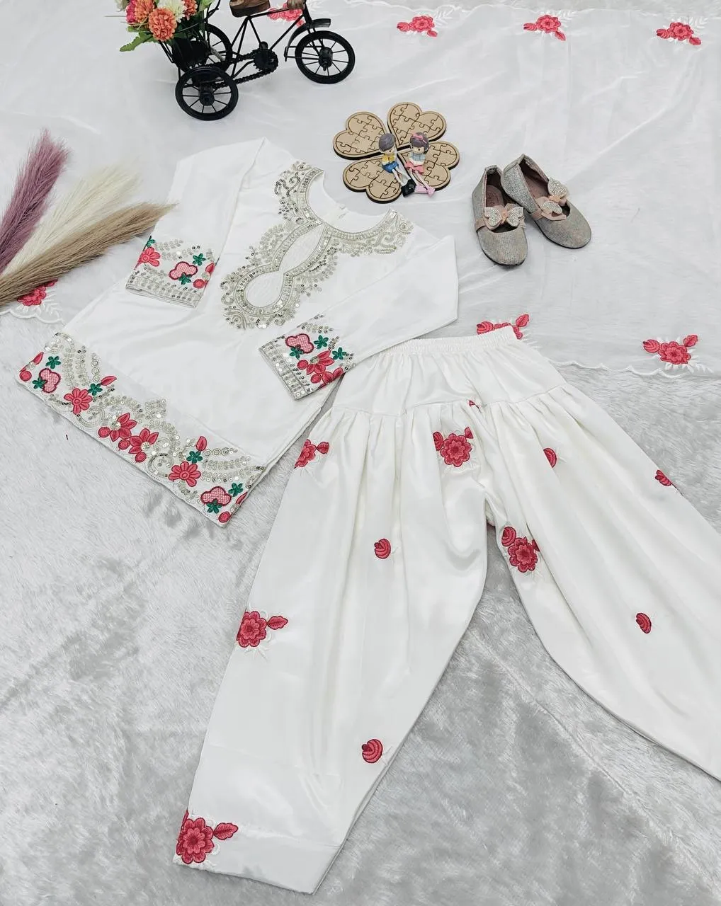 White Embroidery small kids Salwar Suit for Wedding
