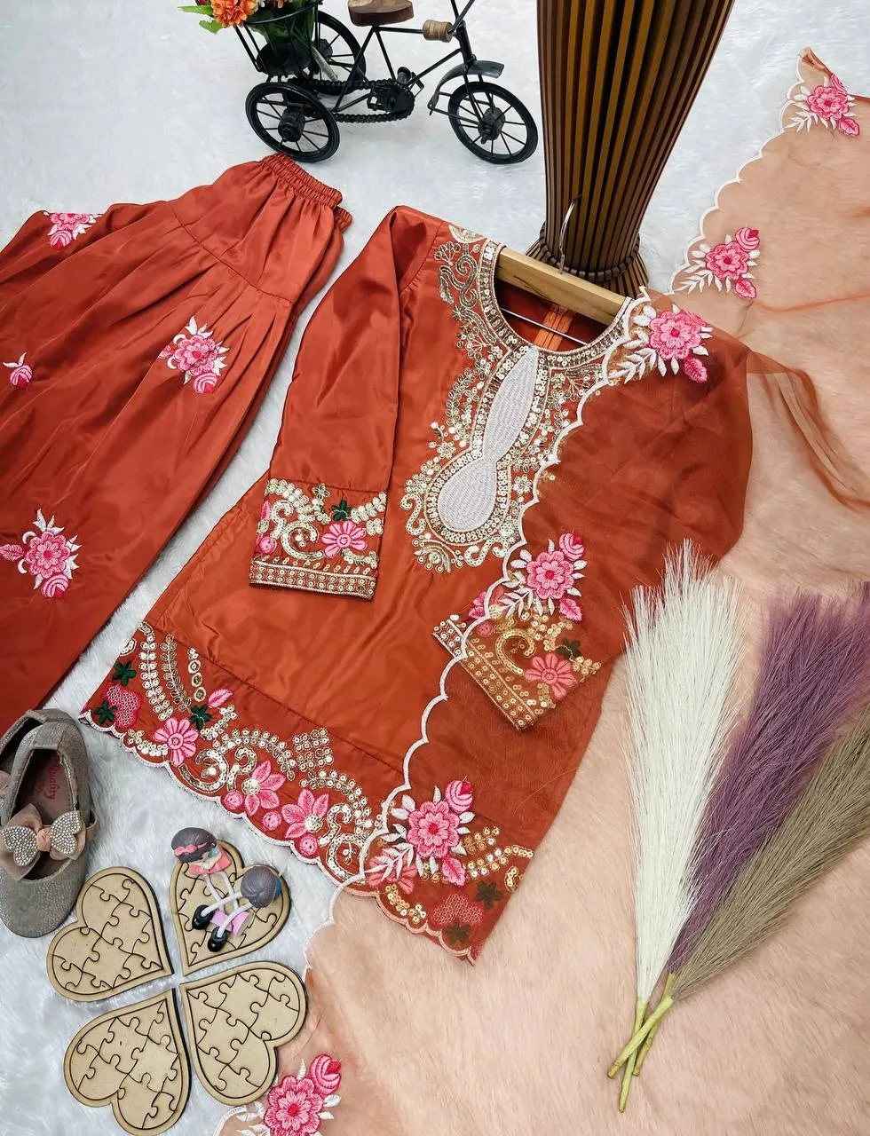 Rust Color small kids Salwar Suit for Wedding
