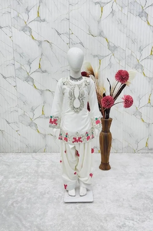 White Embroidery small kids Salwar Suit for Wedding