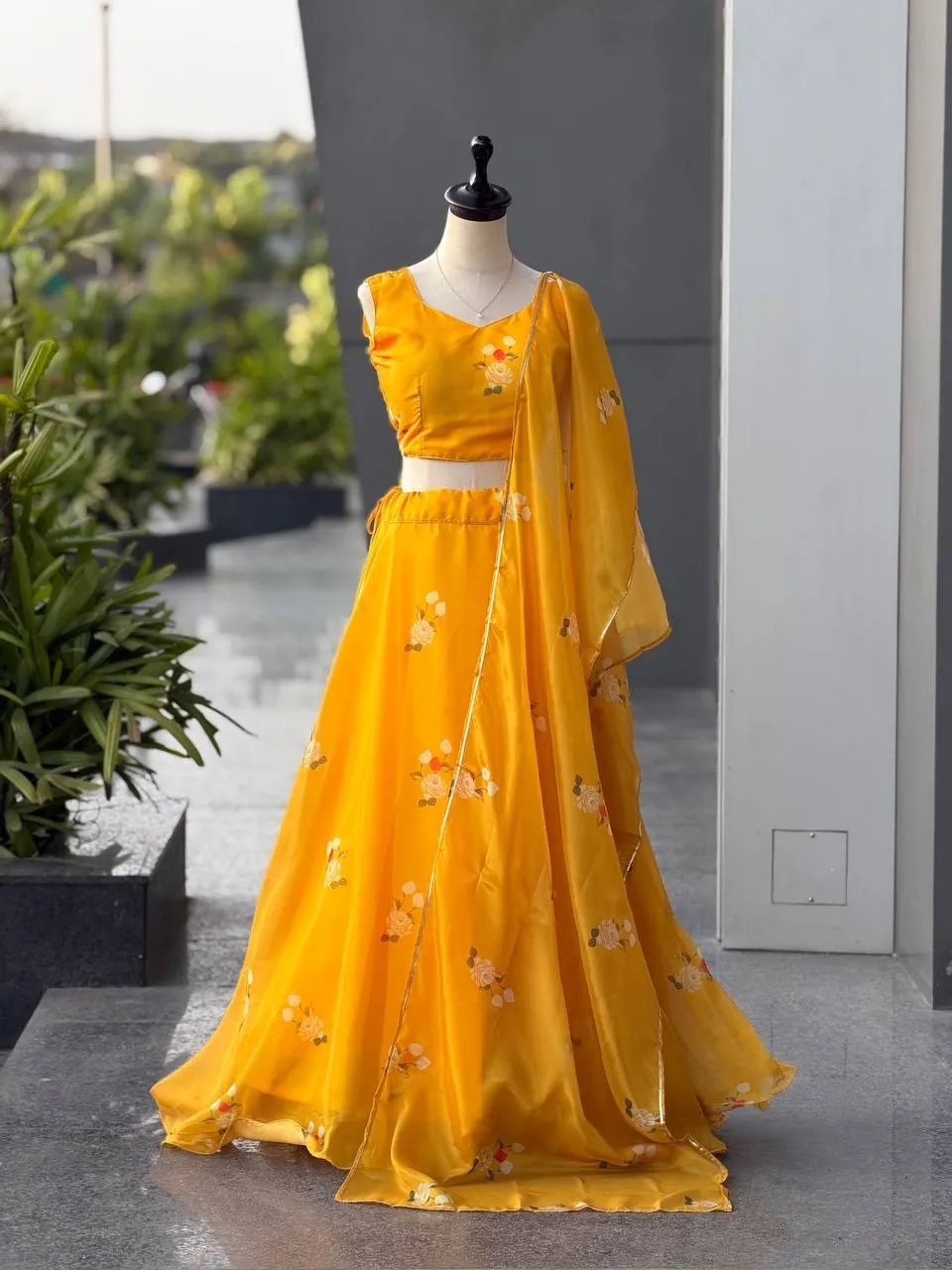 Yellow Floral Printed Readymade Lehenga for Haldi