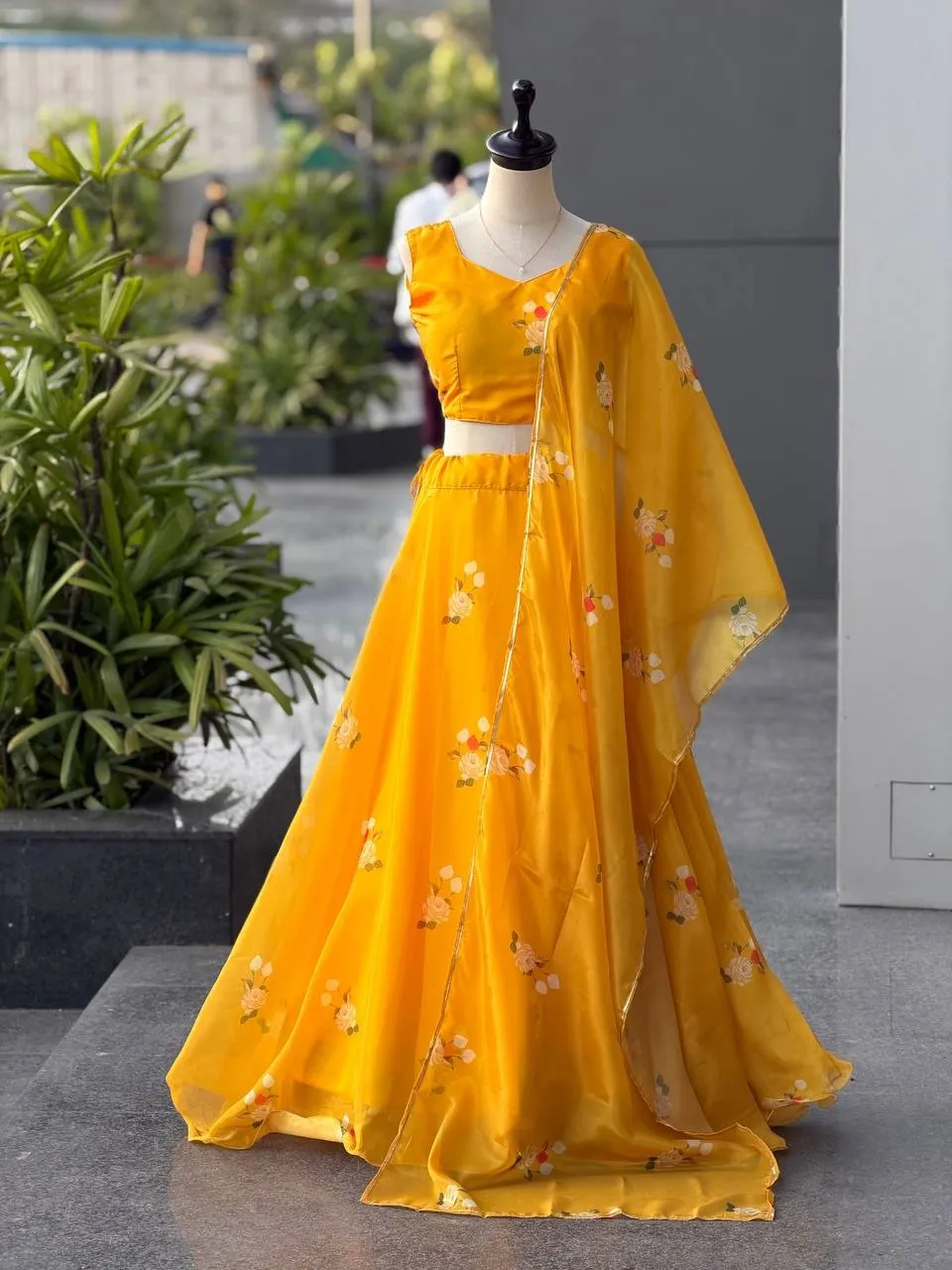 Yellow Floral Printed Readymade Lehenga for Haldi