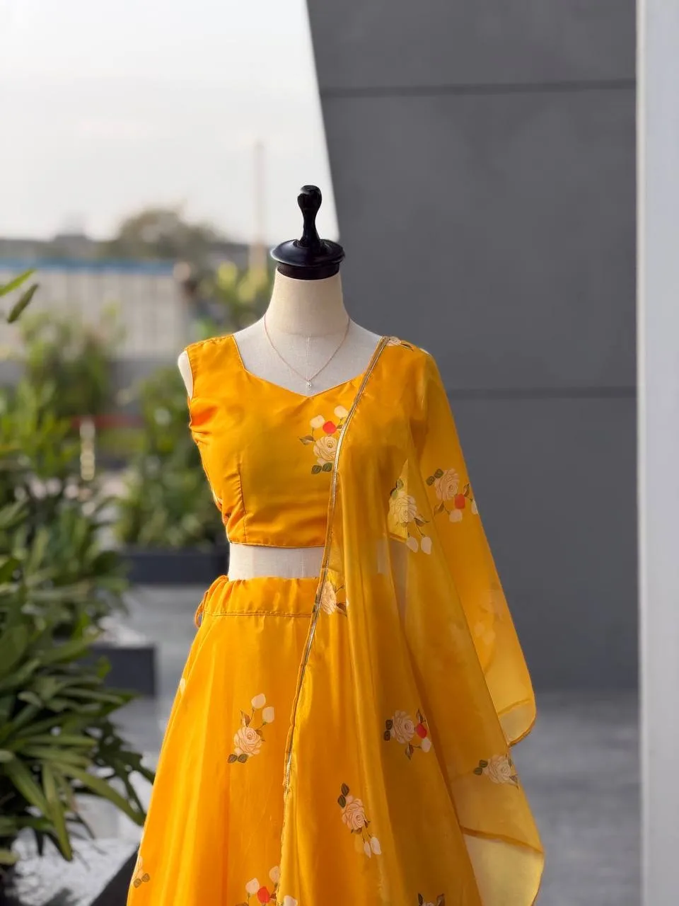 Yellow Floral Printed Readymade Lehenga for Haldi