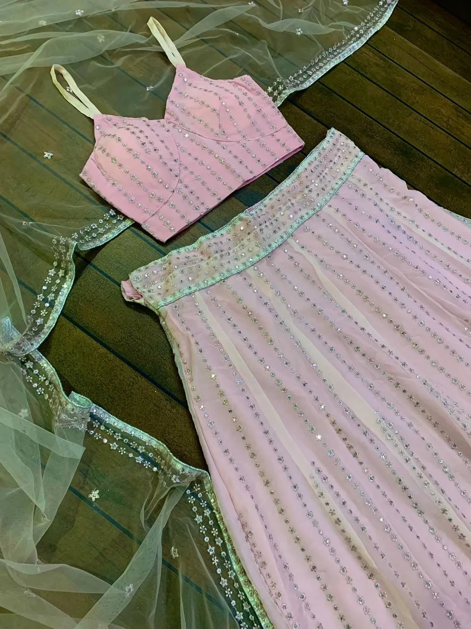 Baby Pink Georgette Wedding Lehenga