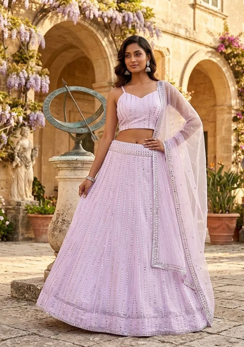 Baby Pink Georgette Wedding Lehenga
