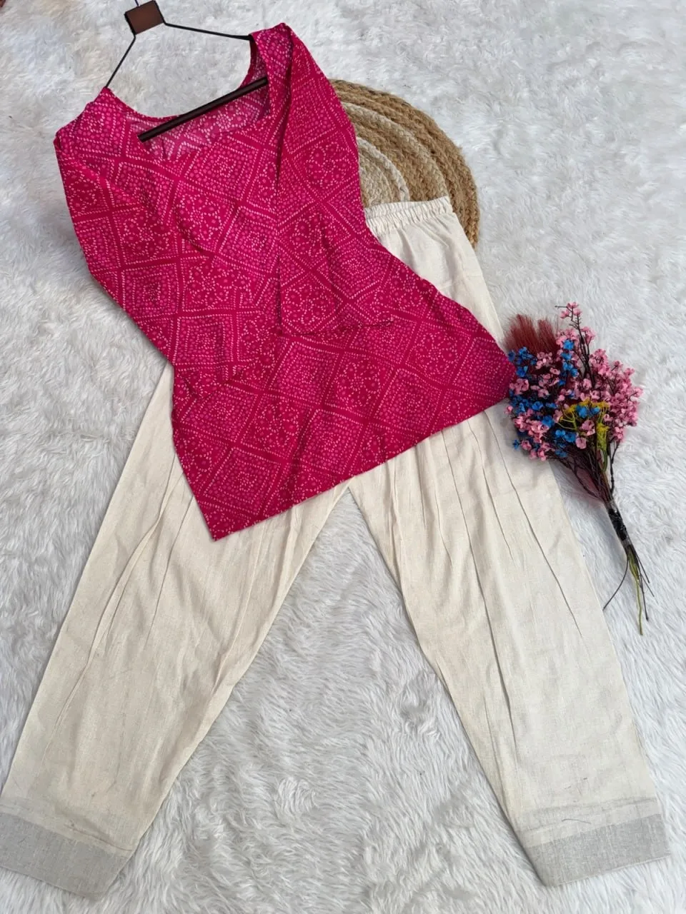 Bandhej Printed kurti with Bottom