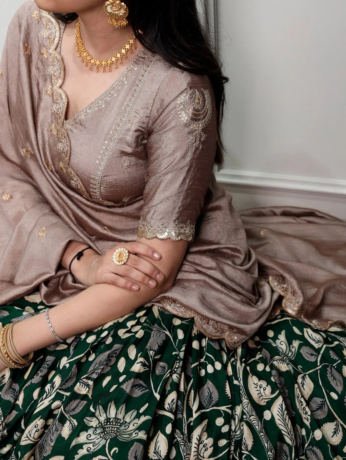 Beautiful Kalamkari Lehenga Blouse Contrast