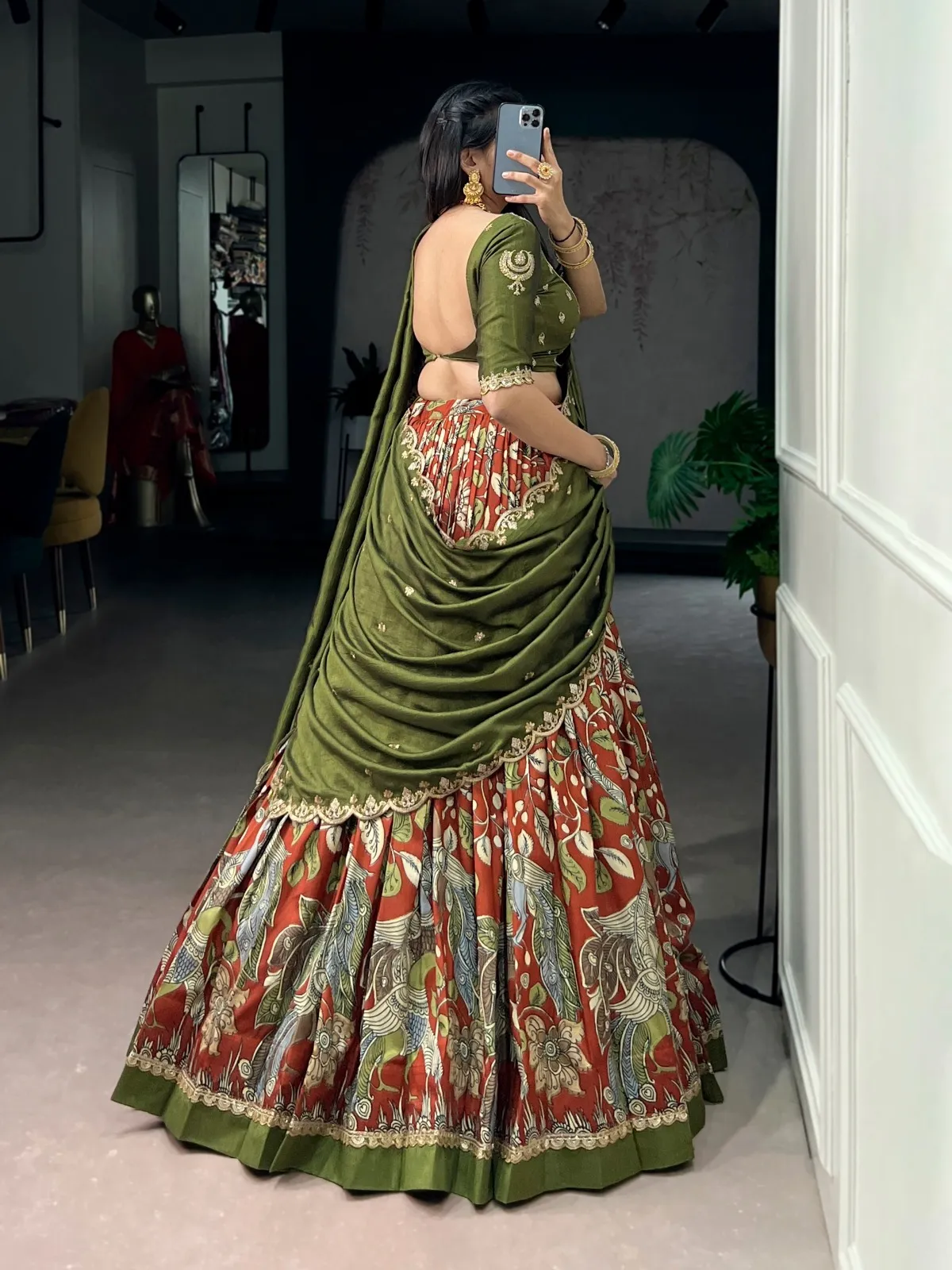 Beautiful Kalamkari Printed Lehenga Choli For Haldi