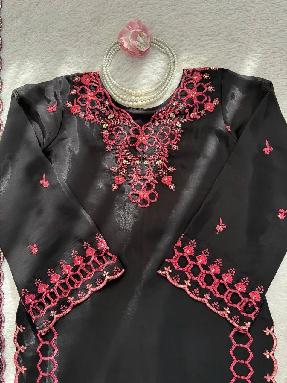 Black Designer Pakistani Cut Work Salwar Suit