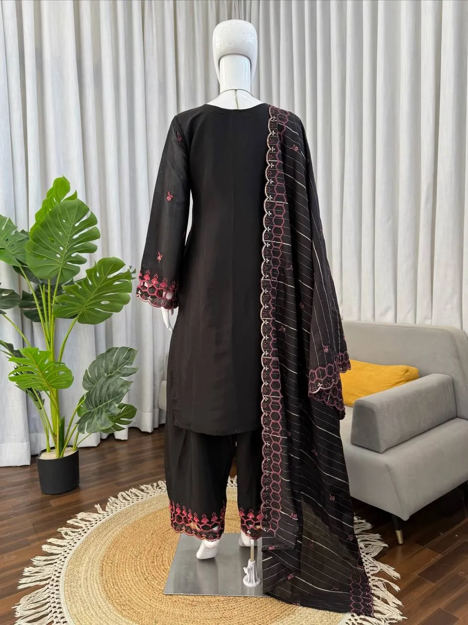 Black Designer Pakistani Cut Work Salwar Suit