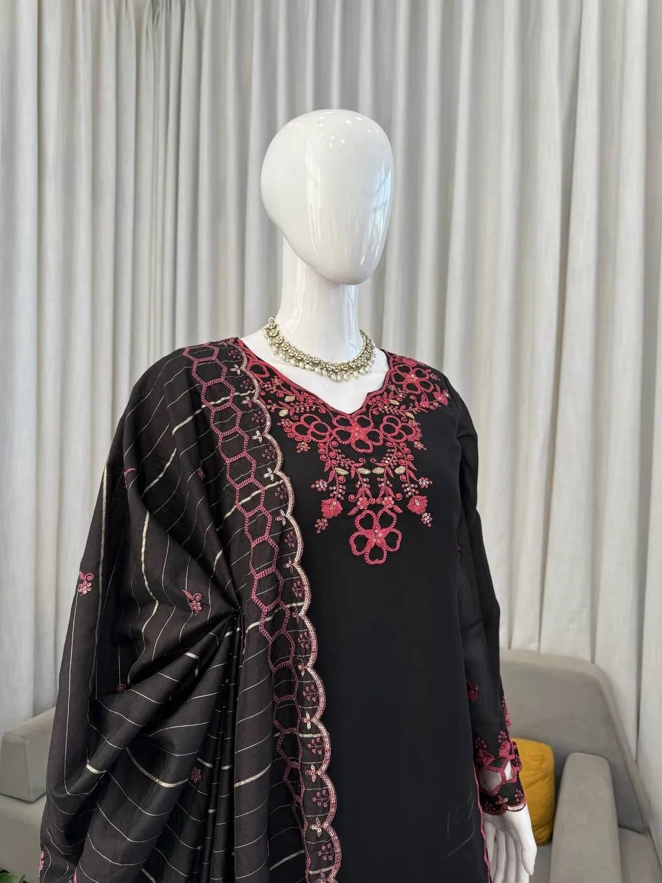 Black Designer Pakistani Cut Work Salwar Suit