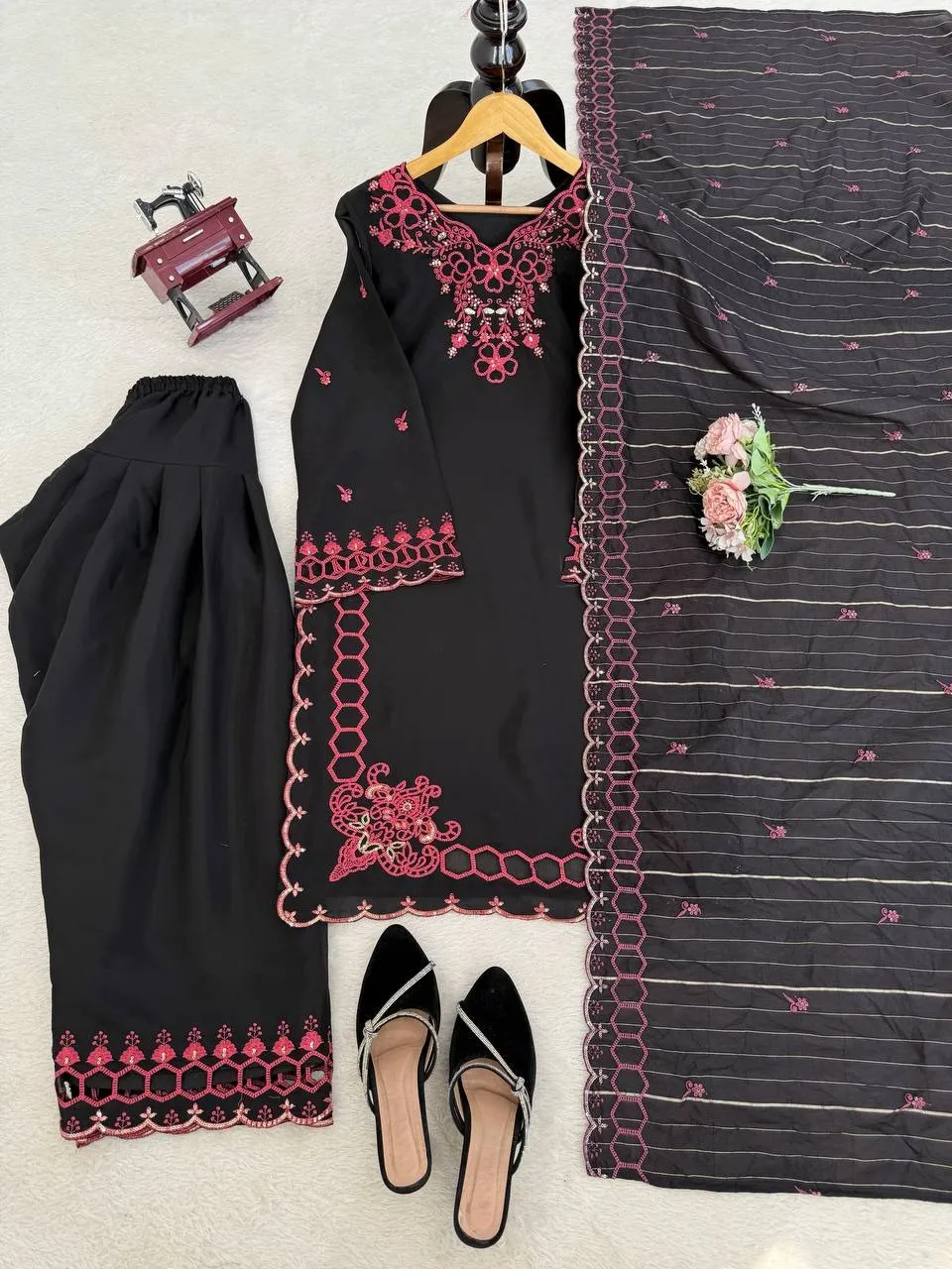 Black Designer Pakistani Cut Work Salwar Suit