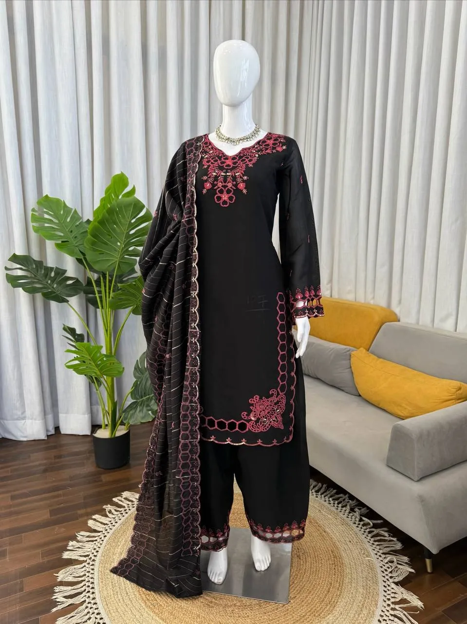 Black Designer Pakistani Cut Work Salwar Suit