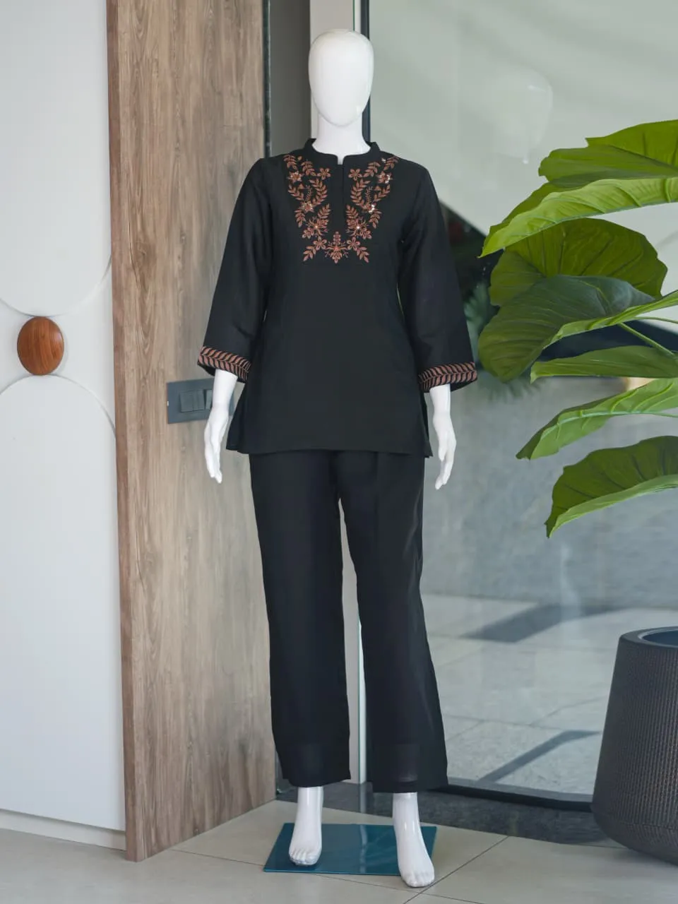 Black Premium Silk Embroidery Co ord Sets