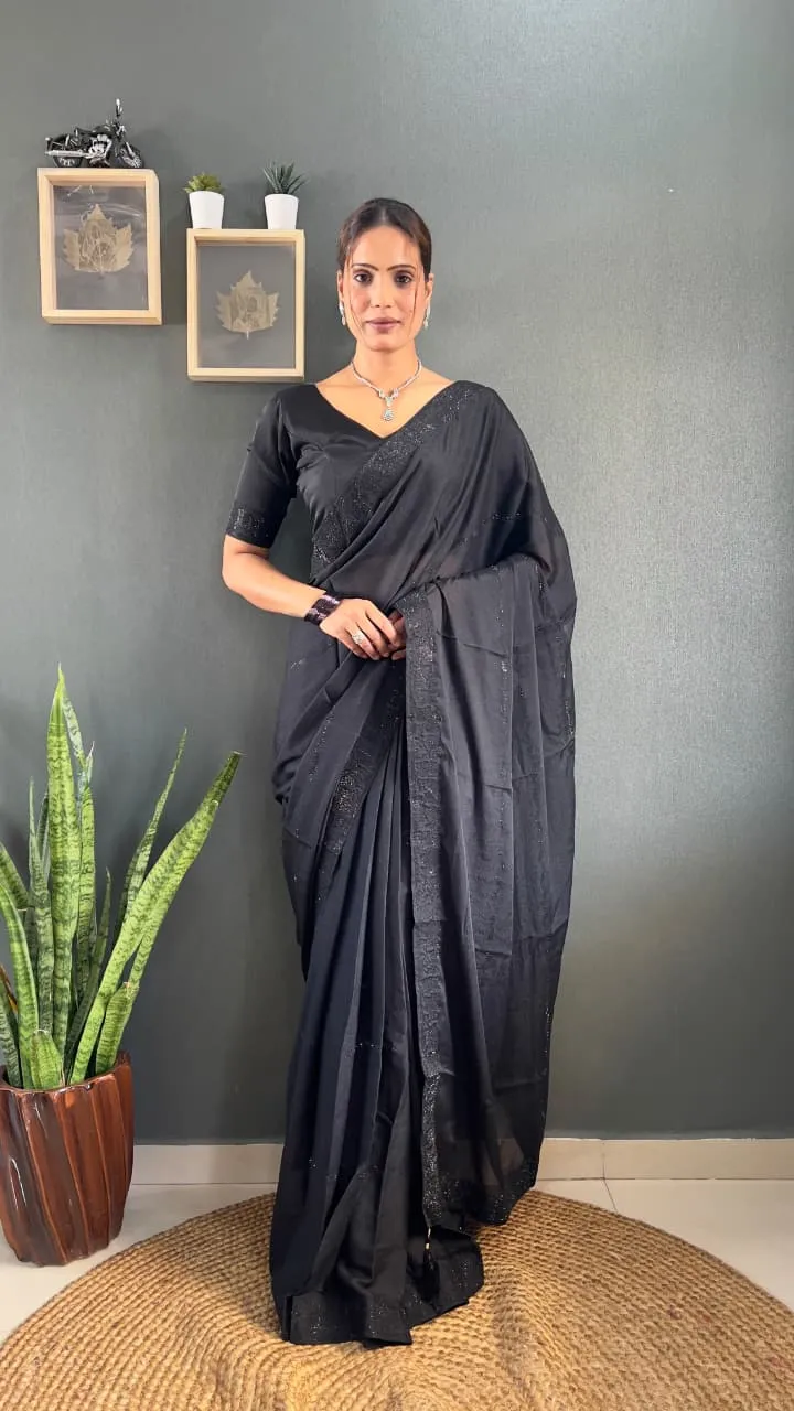 Black Ready To Wear Swarovski Party Saree
