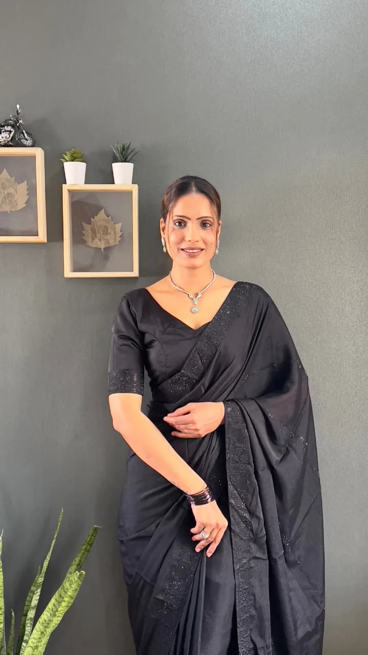 Black Ready To Wear Swarovski Party Saree