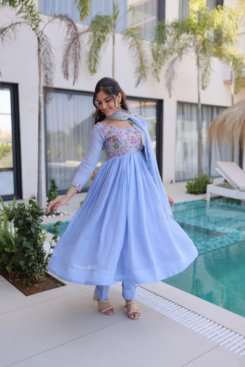 Sky Blue Anarkali Dress for Wedding
