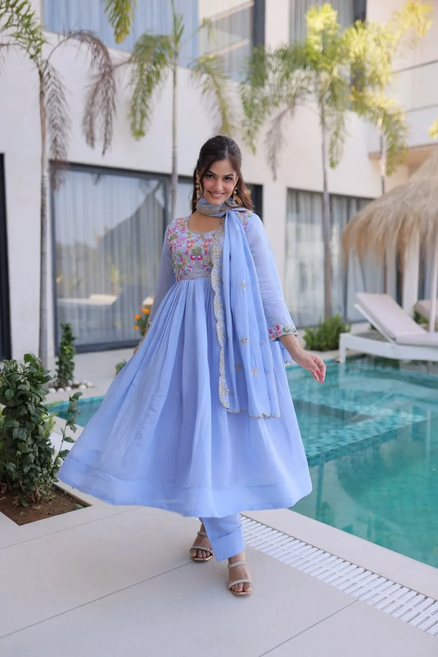 Sky Blue Anarkali Dress for Wedding