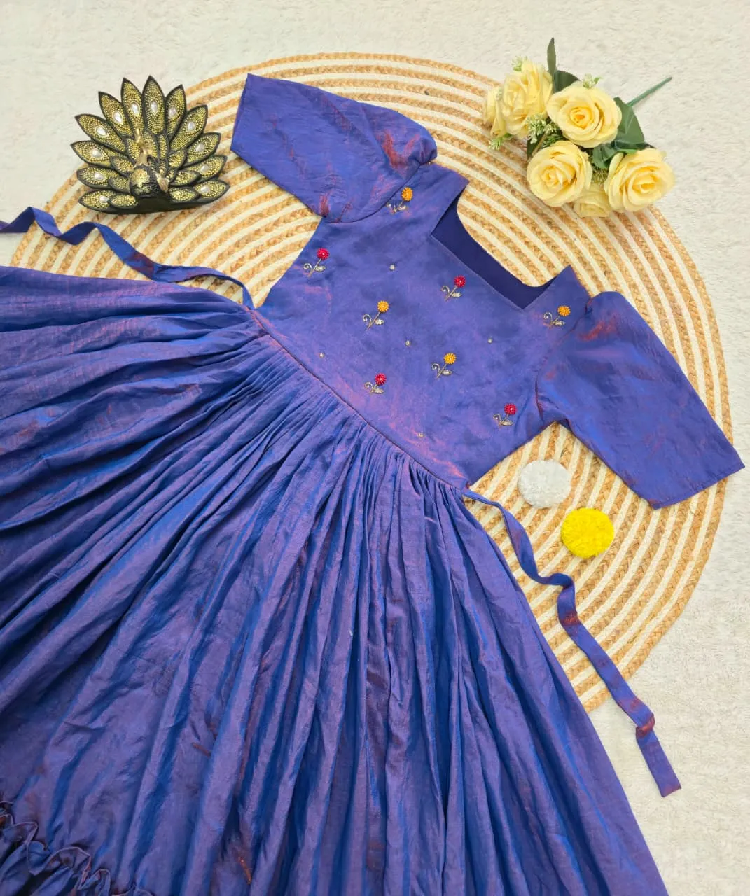 Blue Handwork Frocks for Office Wear