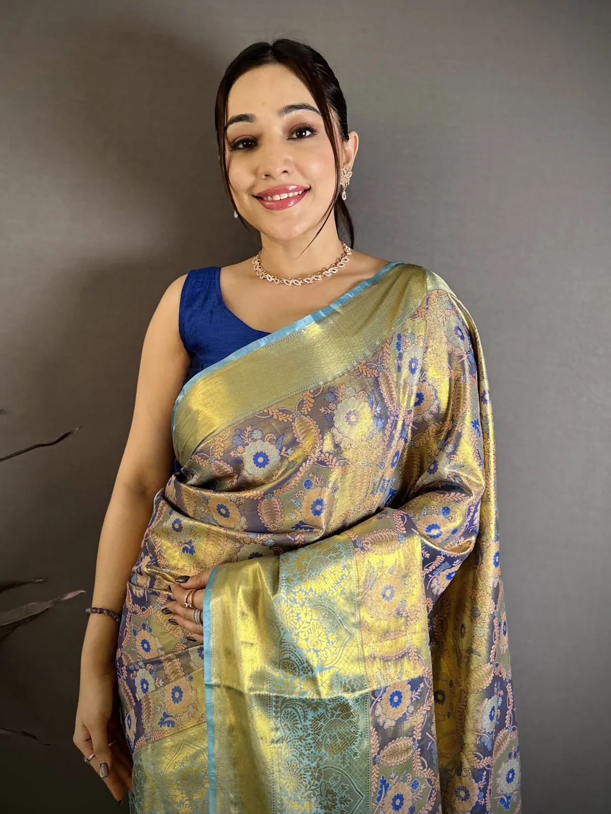 Blue Kanjivaram Silk Zari Border Saree for Girls