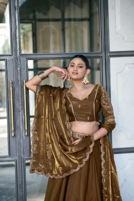 Brown Fendi Embroidered Lehenga Choli for Wedding Party Wear