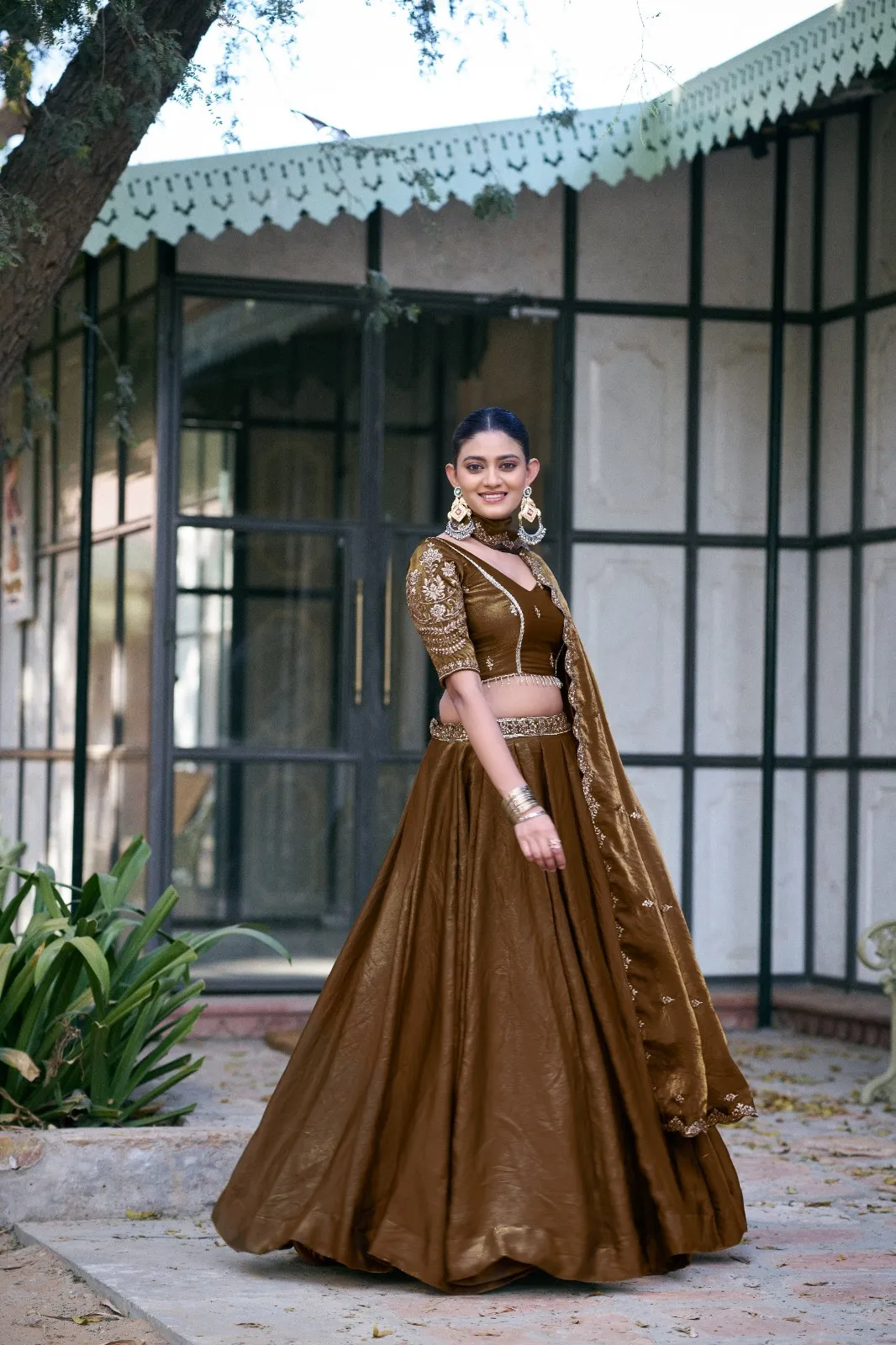 Brown Fendi Embroidered Lehenga Choli