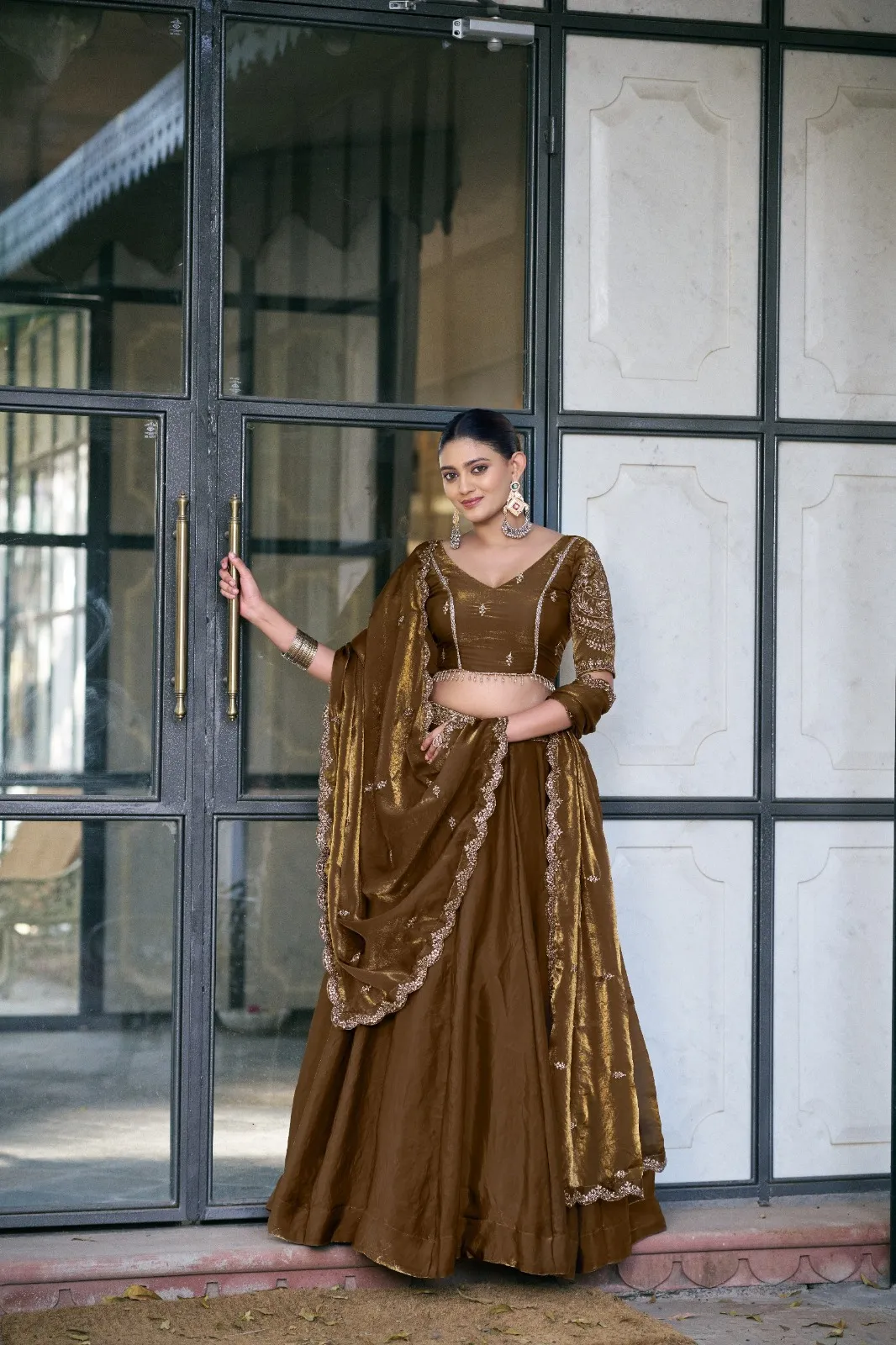 Brown Fendi Embroidered Lehenga Choli