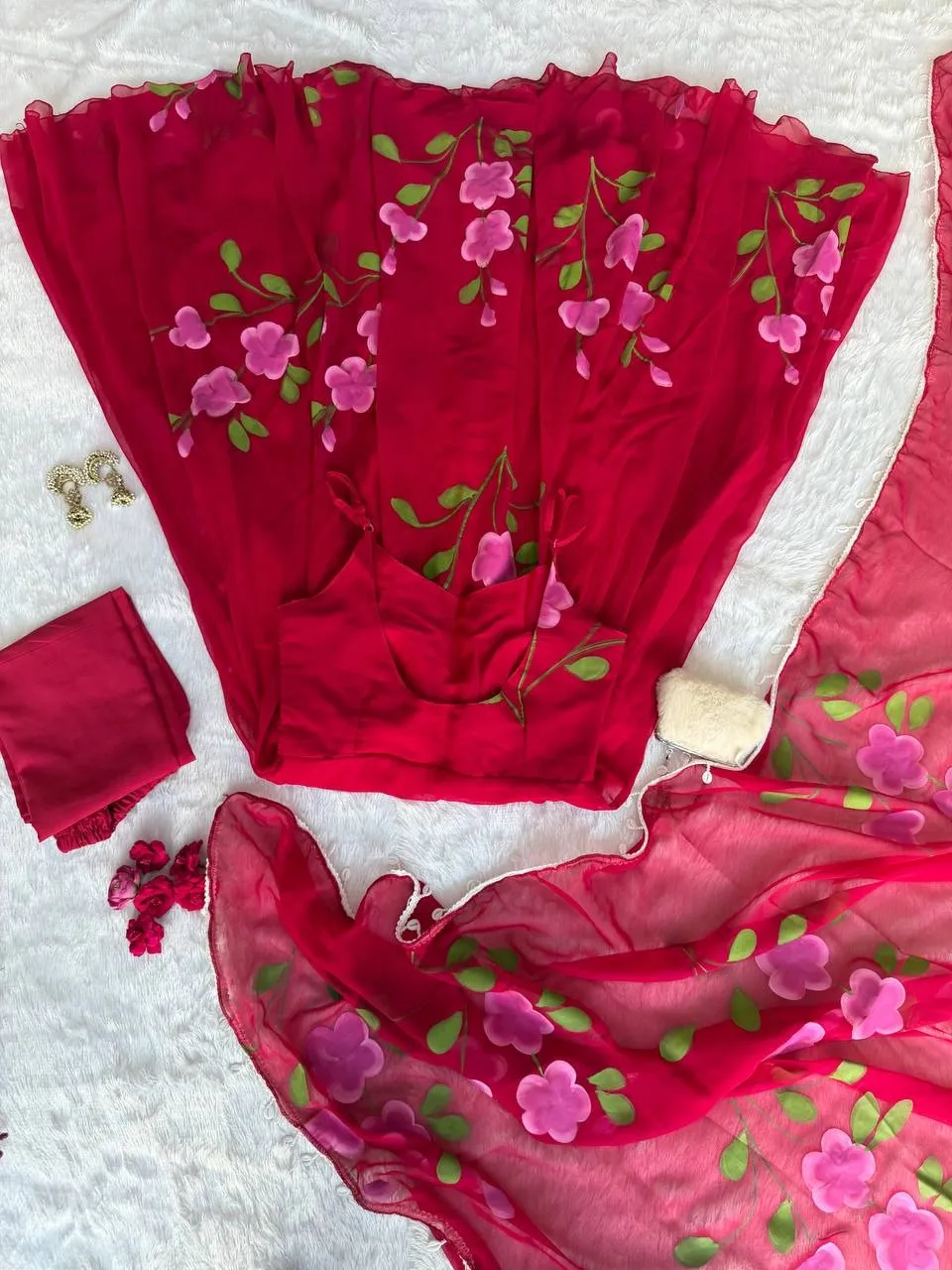 Cherry Red Floral Sleeveless Anarkali Gown