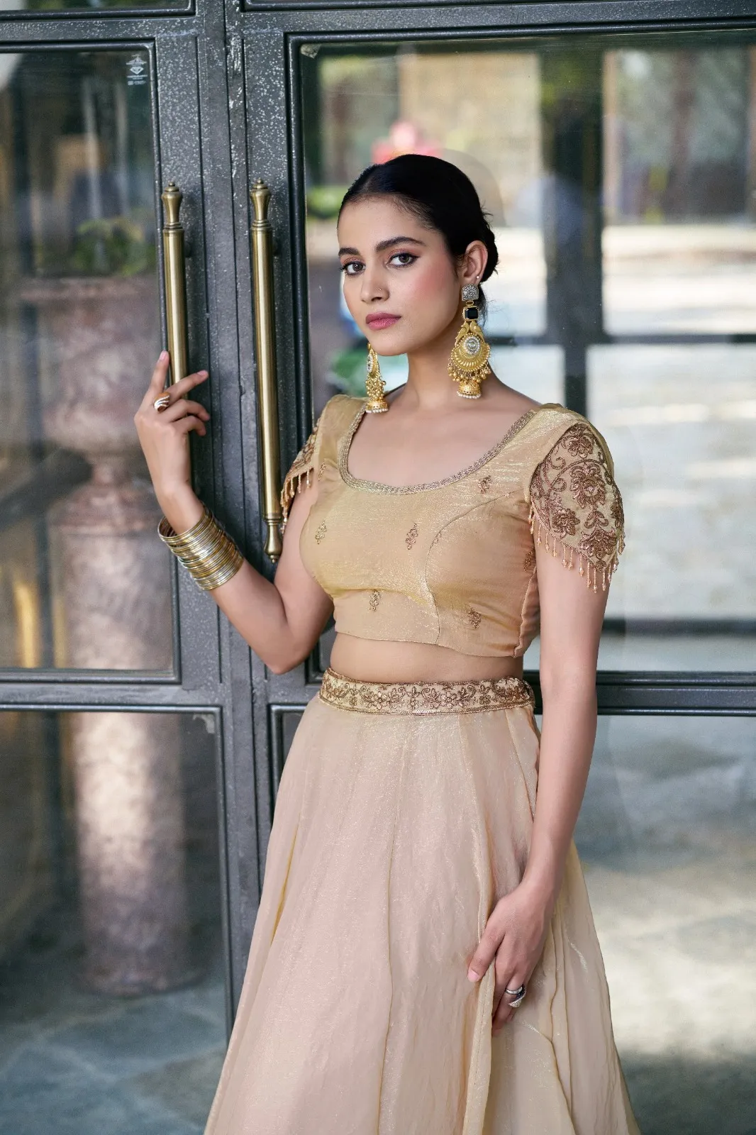 Cream Fendi Sequins Embroidered Lehenga Choli