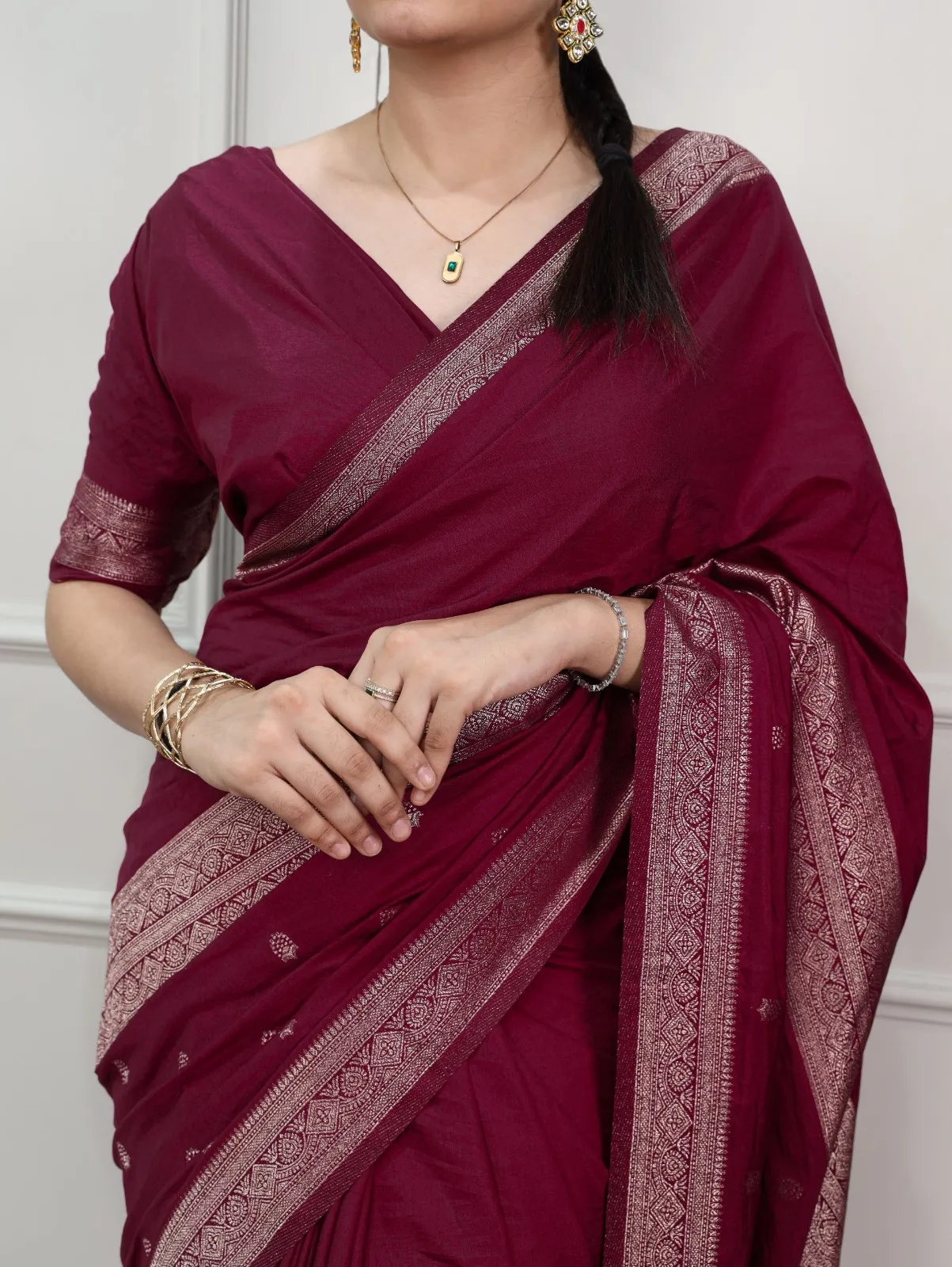 Dark Wine Crepe Silk Saree