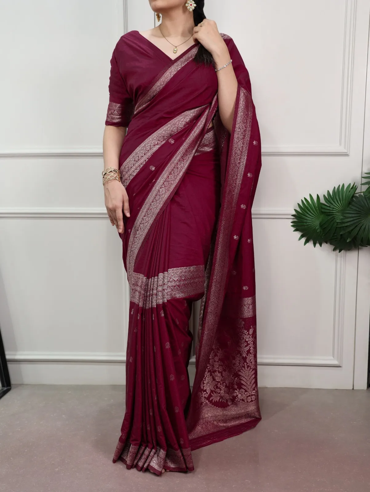 Dark Wine Crepe Silk Saree
