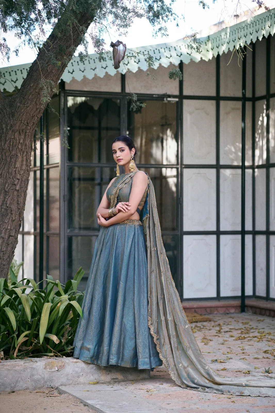 Dusty Blue Fendi Embroidered Lehenga Choli for Wedding Wear