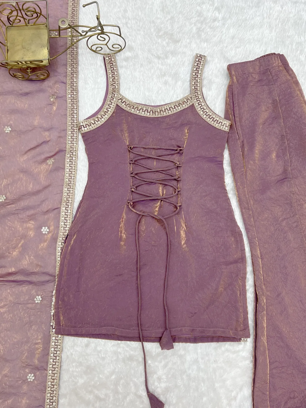 Dusty Pink Sleeveless Kurta with Bell Bottom for Girls