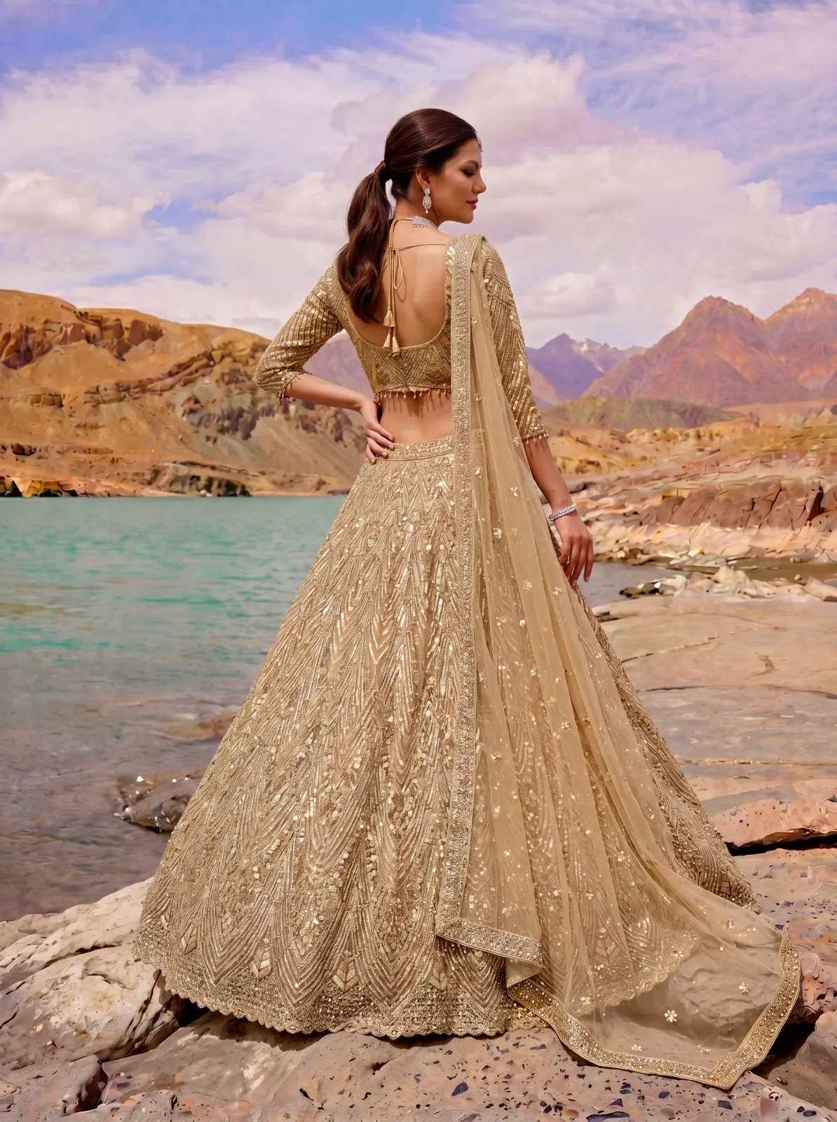 Golden Color Bridal net Bridesmaid Lehenga Blouse