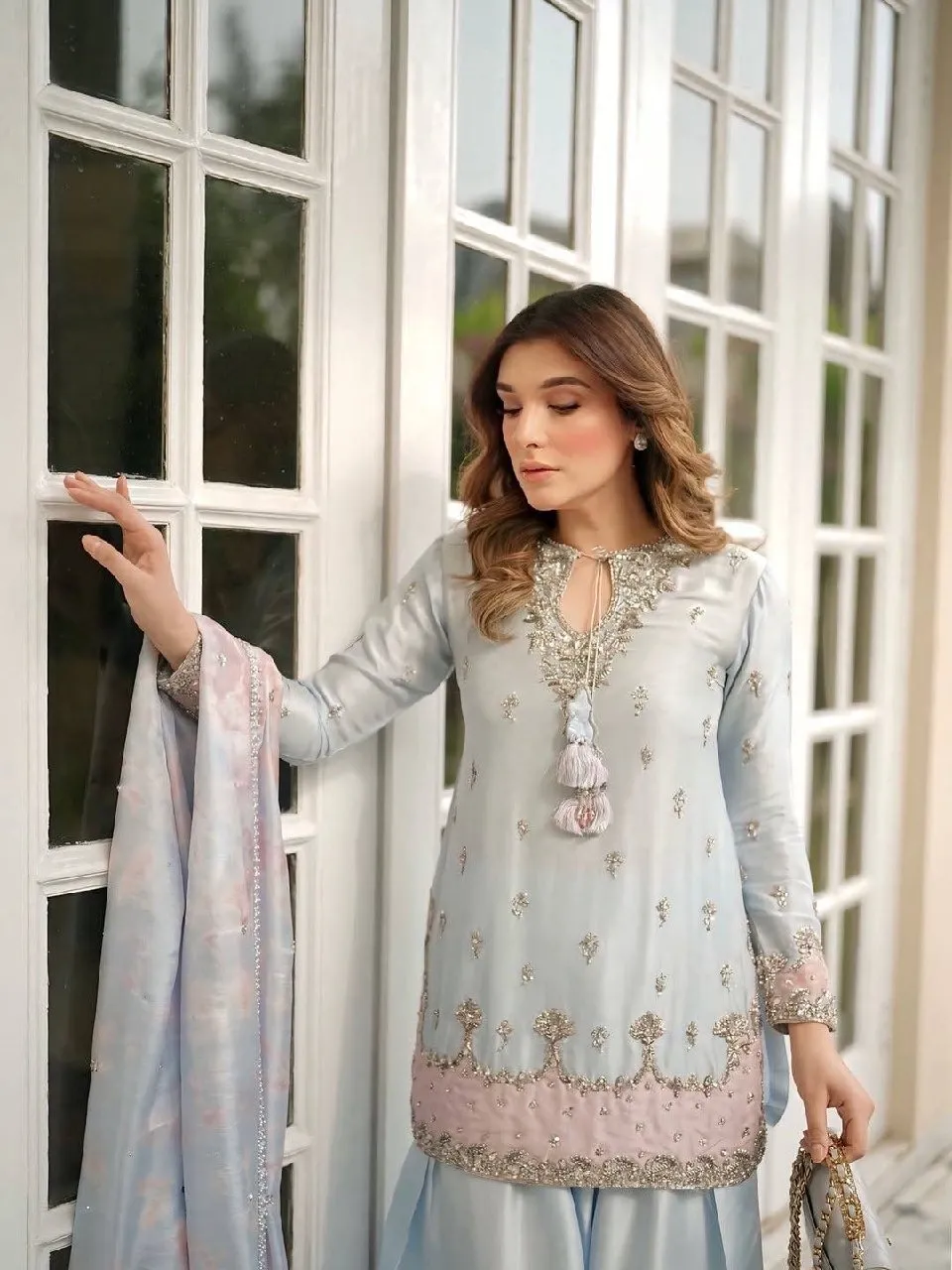 Gray Color Pakistani Style Farsi Salwar Suit