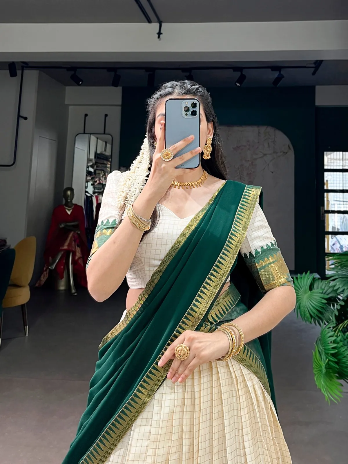 Green Color Half Saree Pattu Lehenga