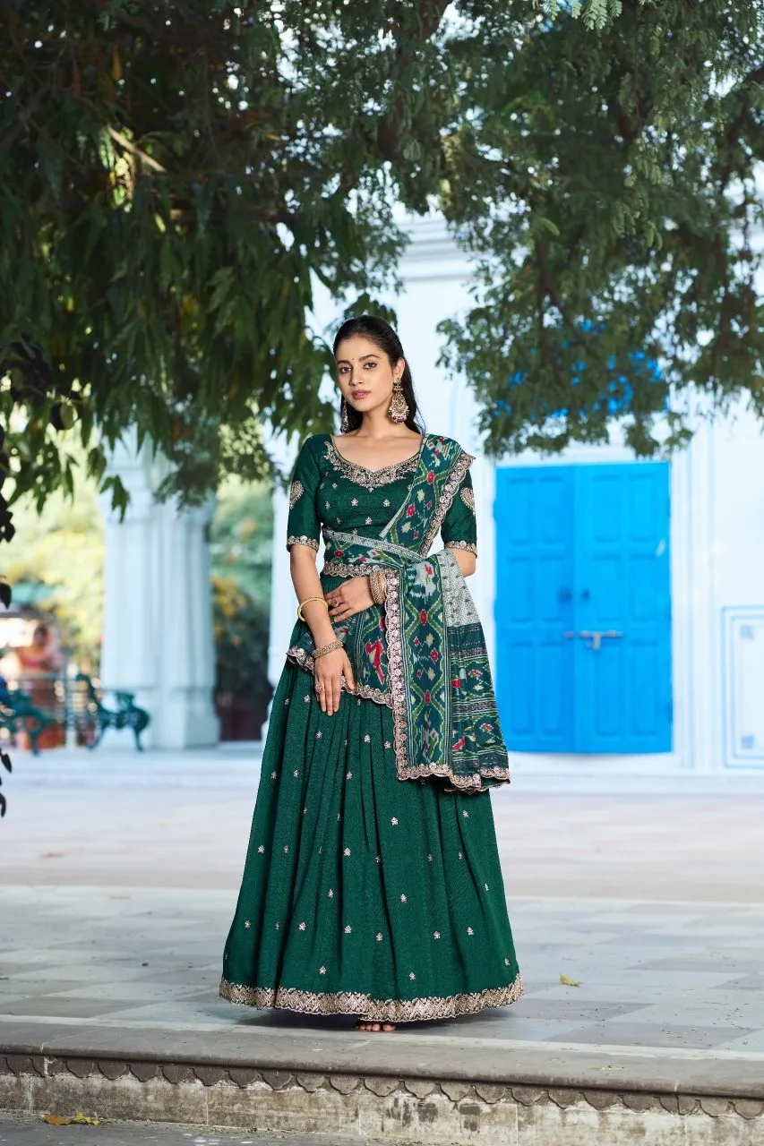 Green Premium Lehenga Choli with Ikkat Dupatta