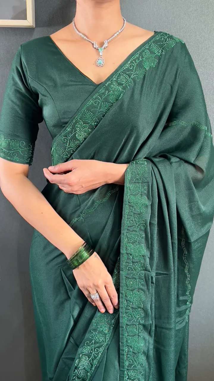 Green Ready To Wear Swarovski Party Saree