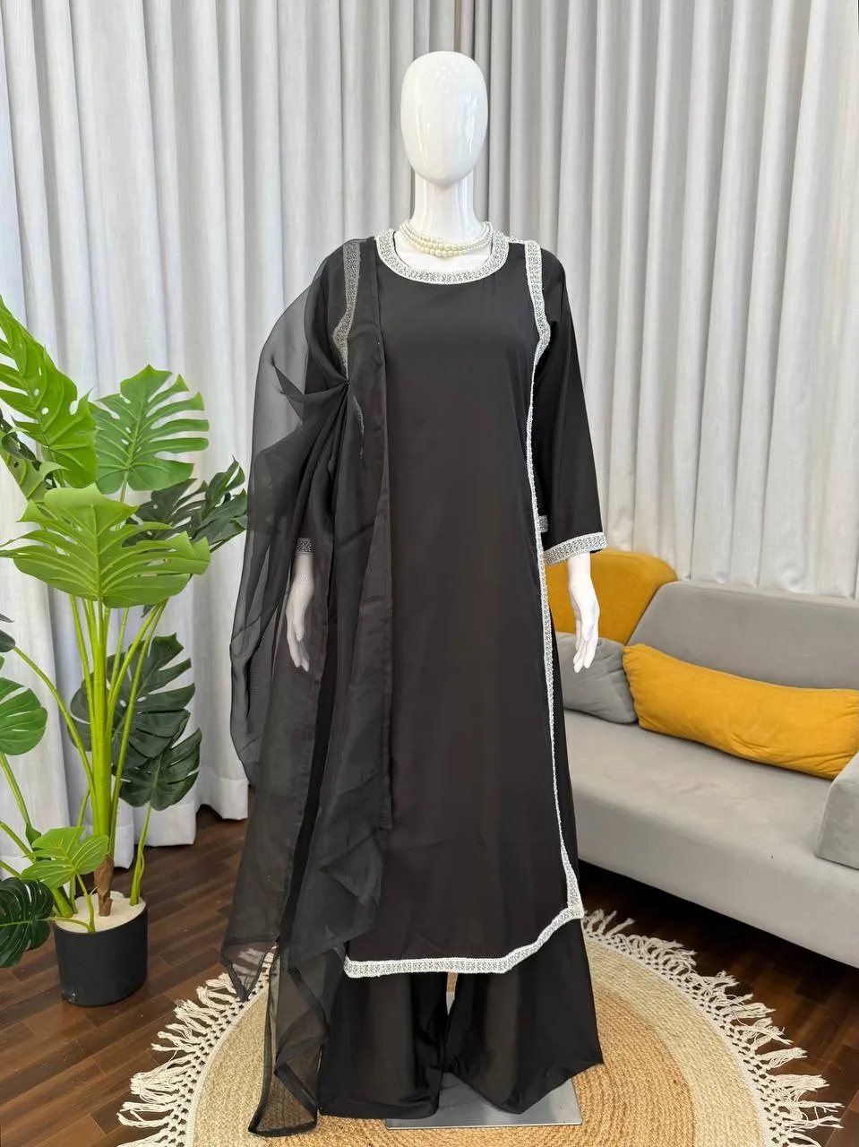 Hania Ameer Inspired Black Color Readymade Suit