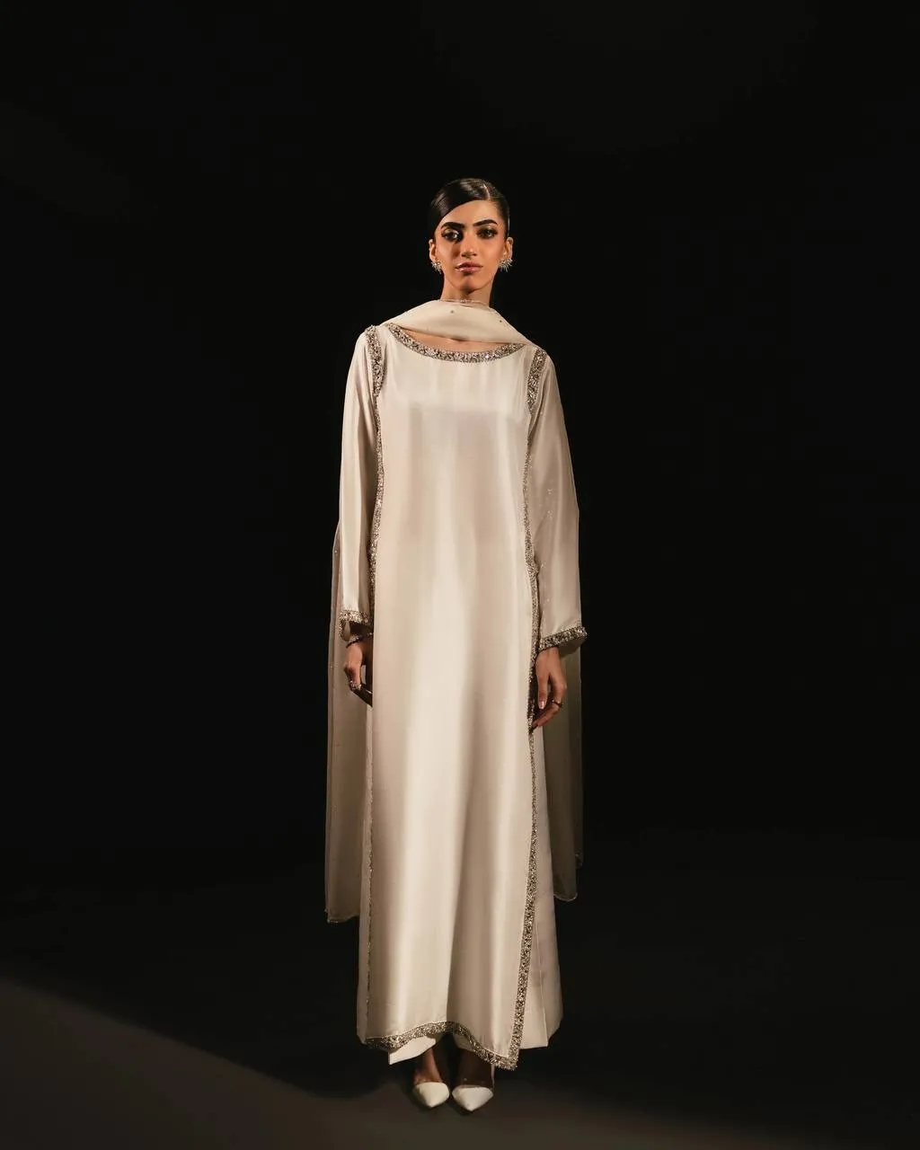 Hania Ameer Inspired White Color Readymade Suit