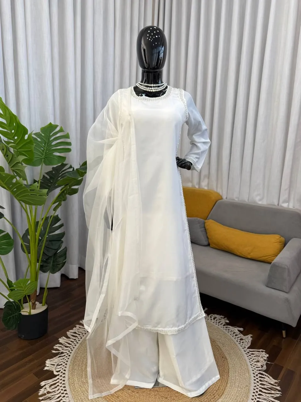 Hania Ameer Inspired White Color Readymade Suit